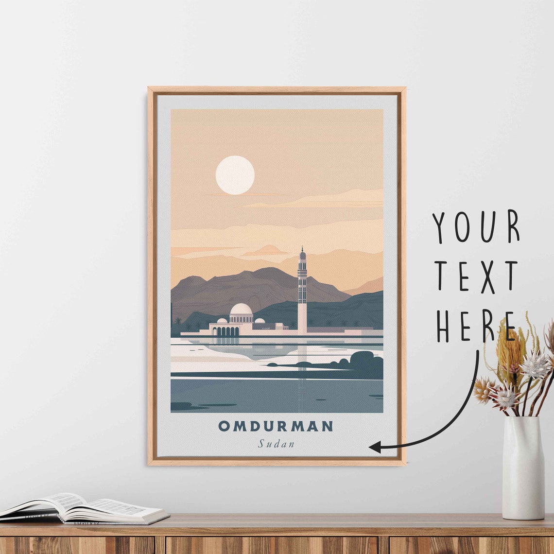 Omdurman Sudan Mosque Minaret Nile River Sunset Travel Poster