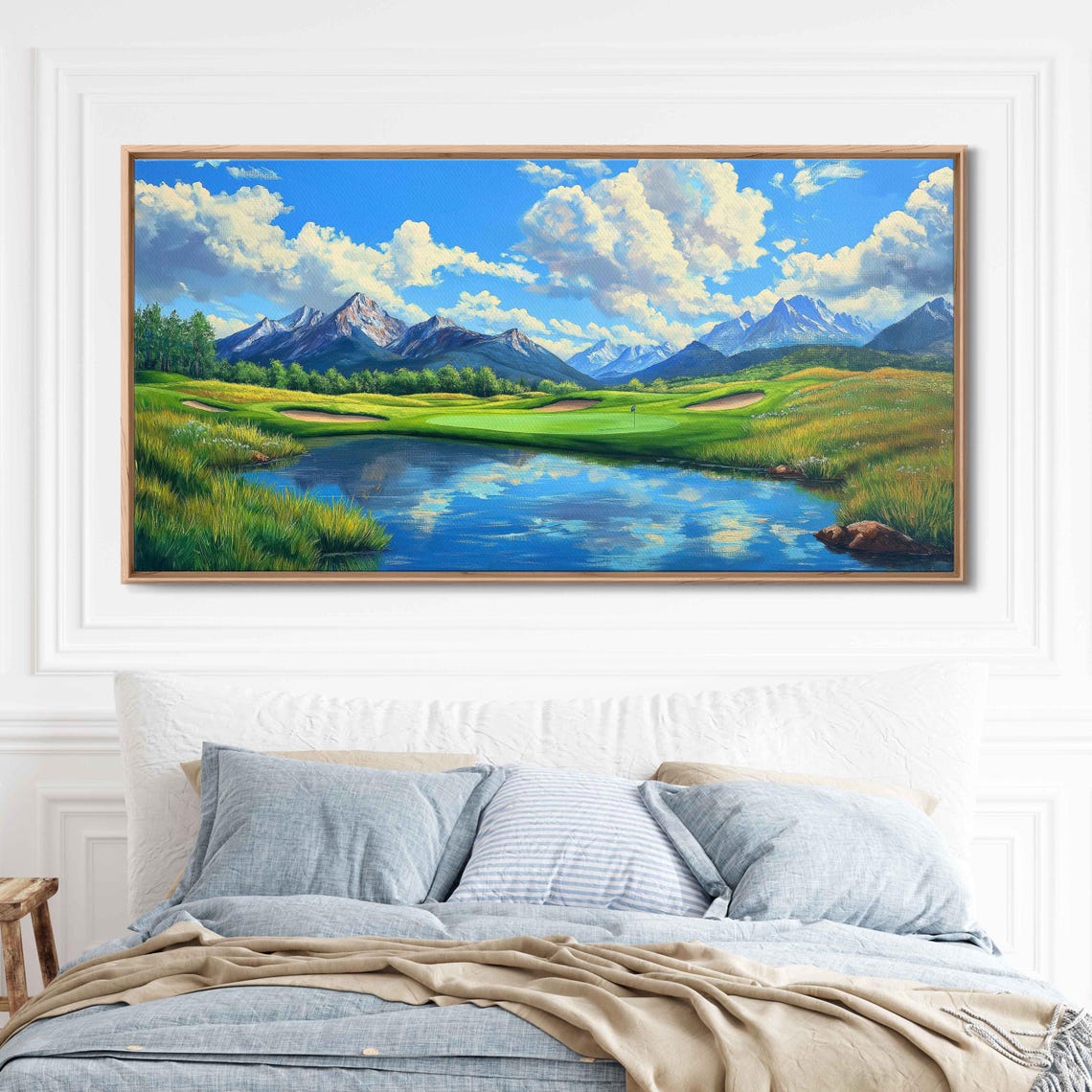 Golf Course With Pond Reflection And Snow Capped Mountains Poster