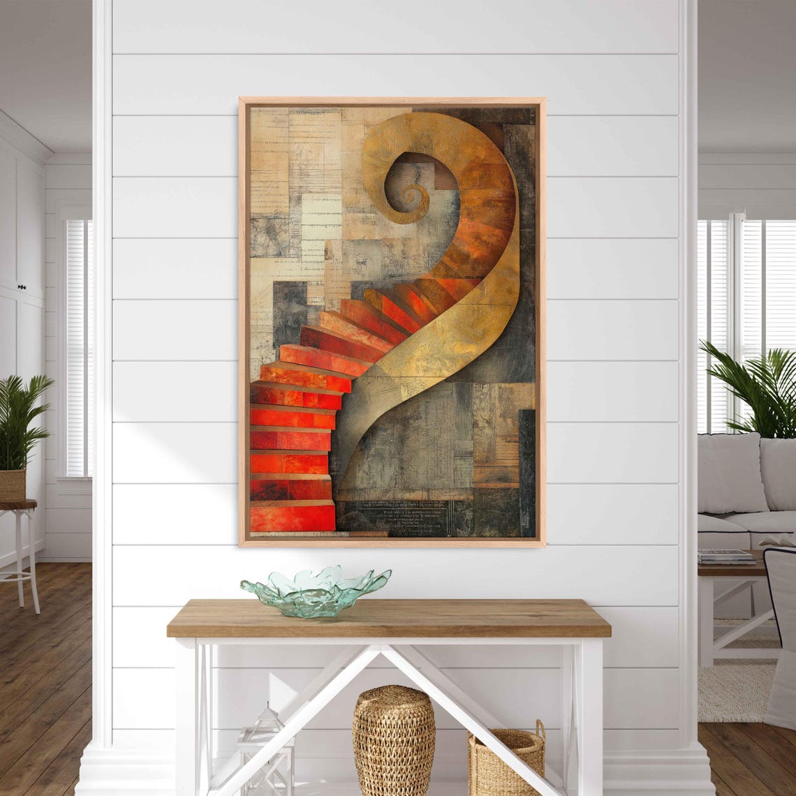 Surreal Golden Spiral Staircase Whimsical Collage Wall Art Poster