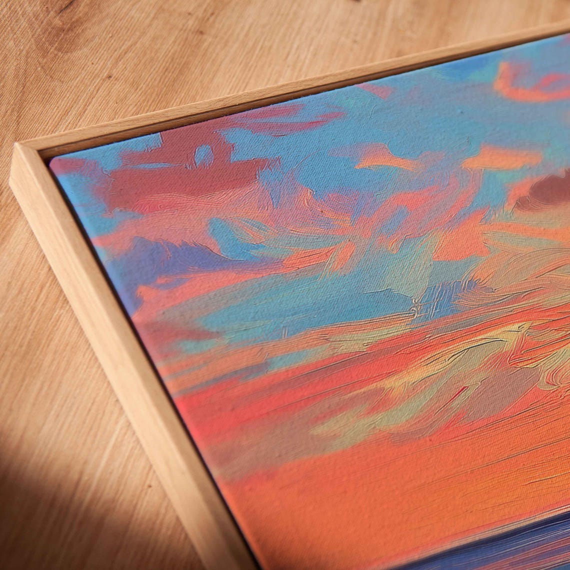 Surfer Catching Wave At Sunset Oil Wall Art Print Neon Sunset Gift For Surfer Blue Water Ready To Hang - Image 2