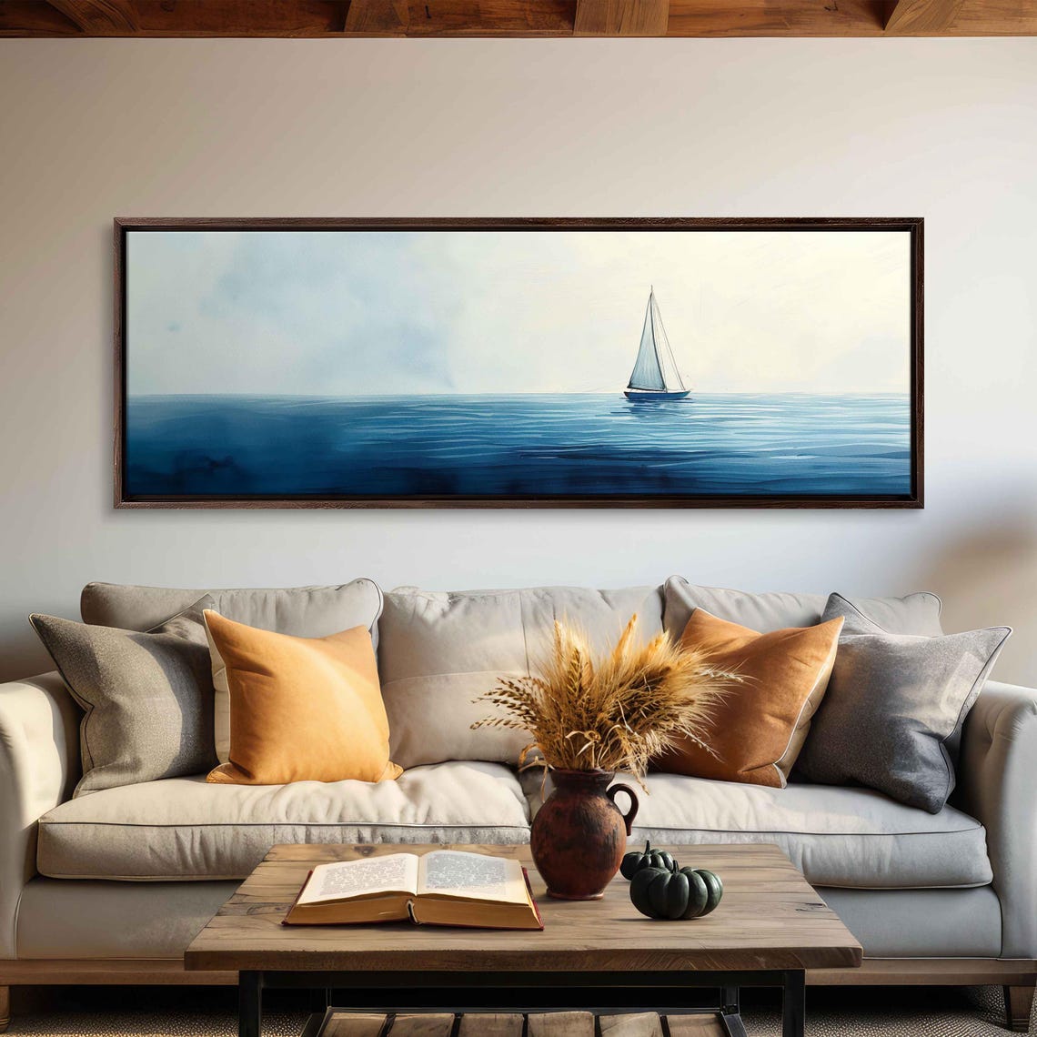 Lone Sailboat On Deep Blue Water Soft Watercolor Nautical Poster - Image 3