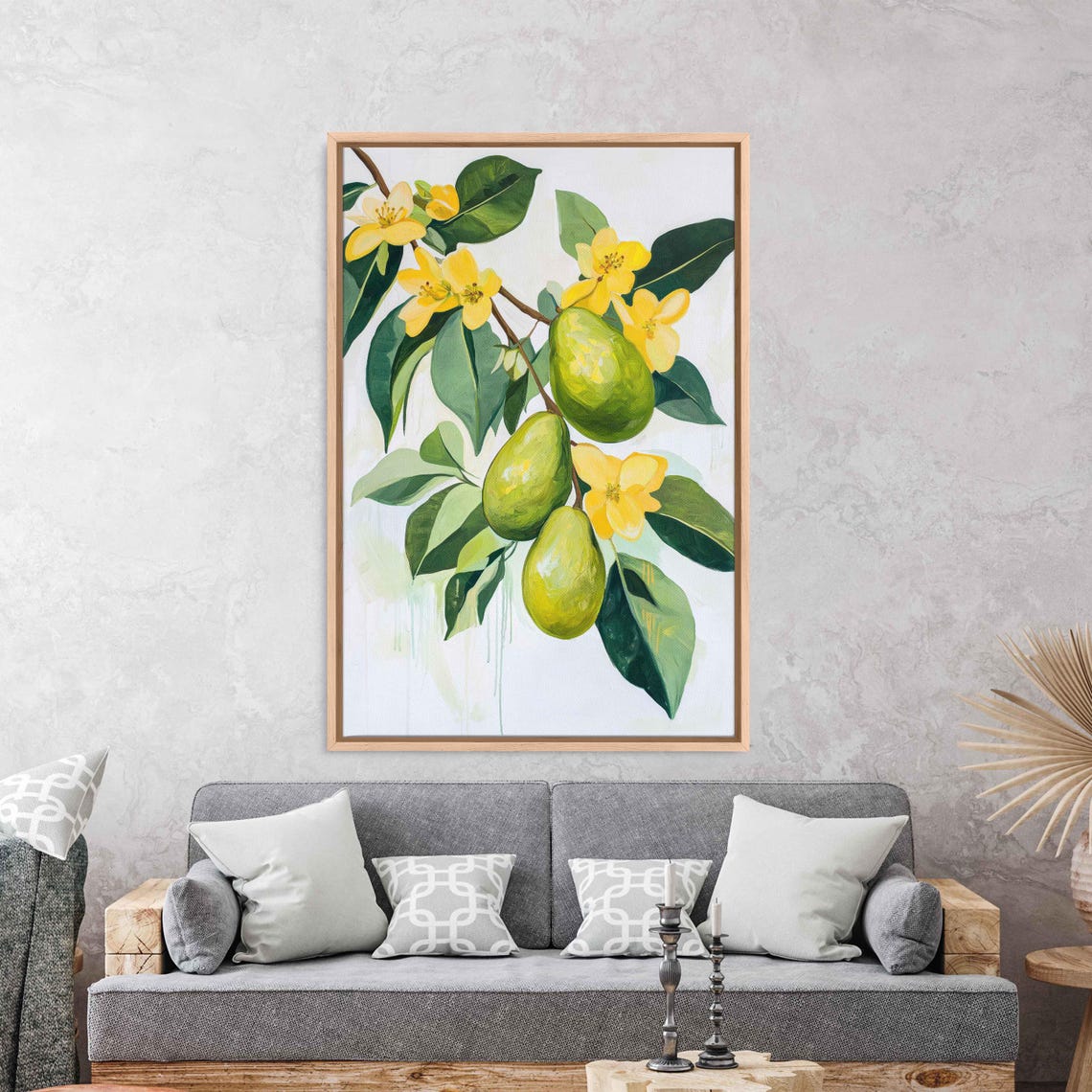 Green Avocados With Yellow Blossoms Botanical Branch Art Poster - Image 3