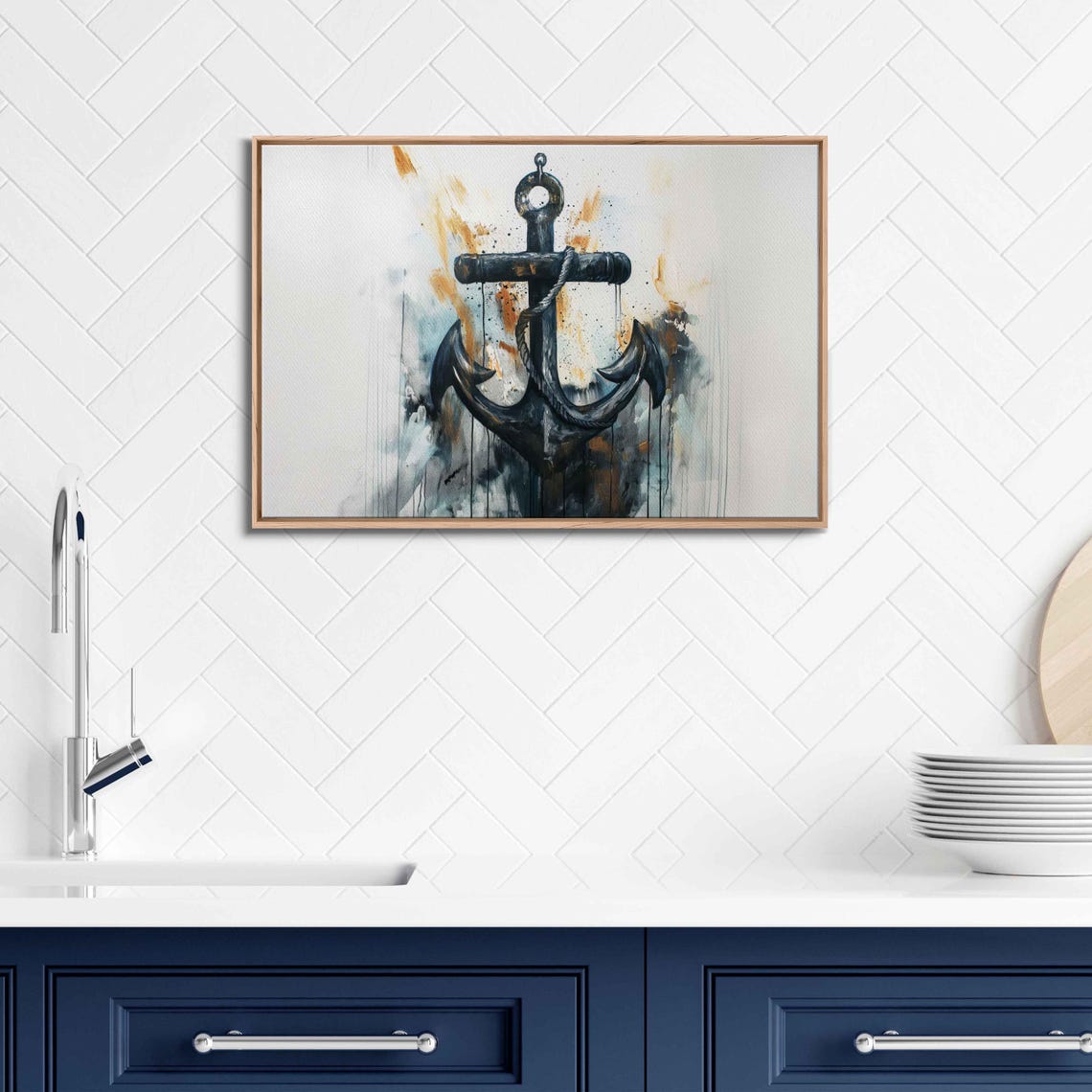 Black Ship Anchor Rust Gold Splashes White Background Wall Poster - Image 3