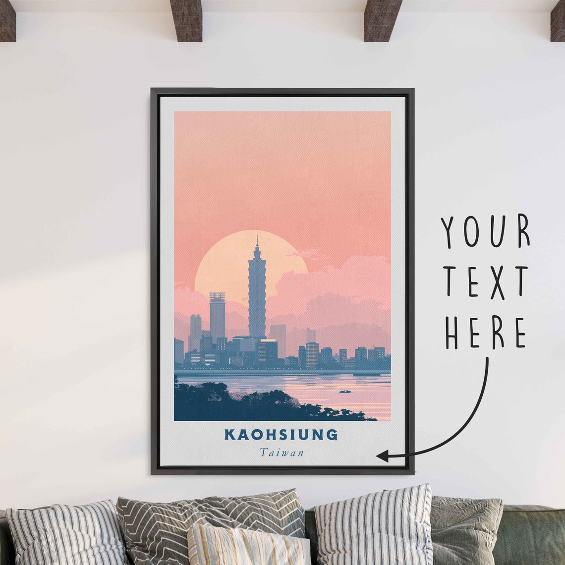 Kaohsiung Taiwan Skyline Sunset Tower Harbor View Travel Poster
