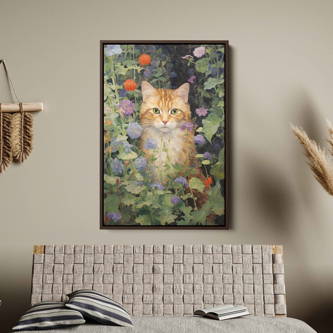 Orange Tabby Cat Sitting Among Colorful Wildflowers Garden Art Print