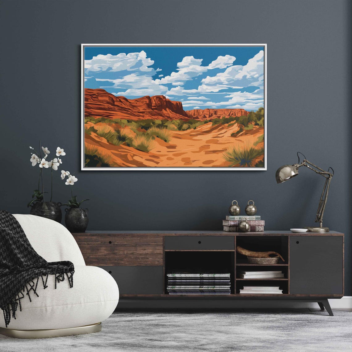 Red Rock Desert Canyon Sandstone Cliffs Blue Sky Retro Travel Poster