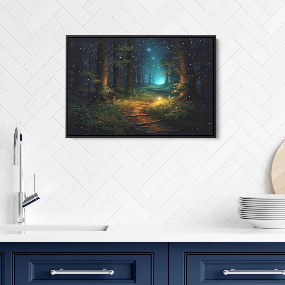 Moonlit Forest Path Illustration, Art Print - Image 2