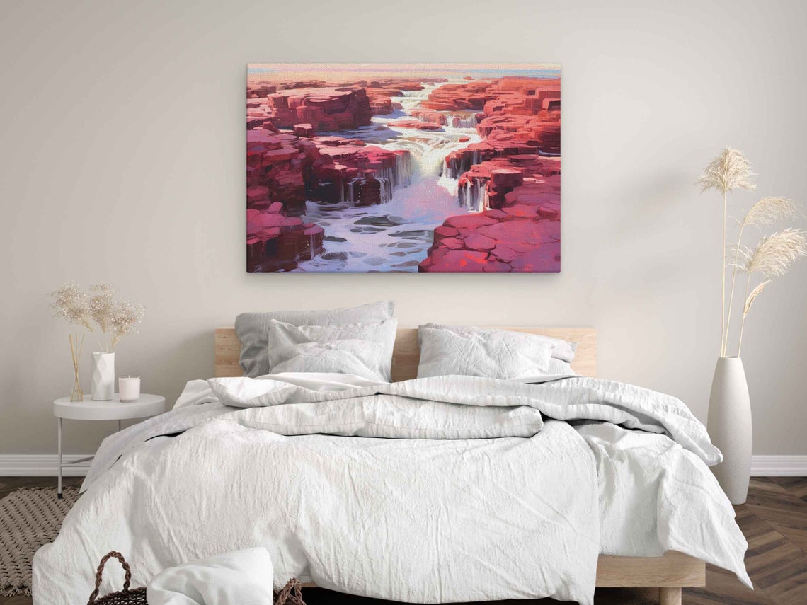 Red Rock Canyon Waterfalls Desert Sandstone Rapids Painting Poster - Image 2