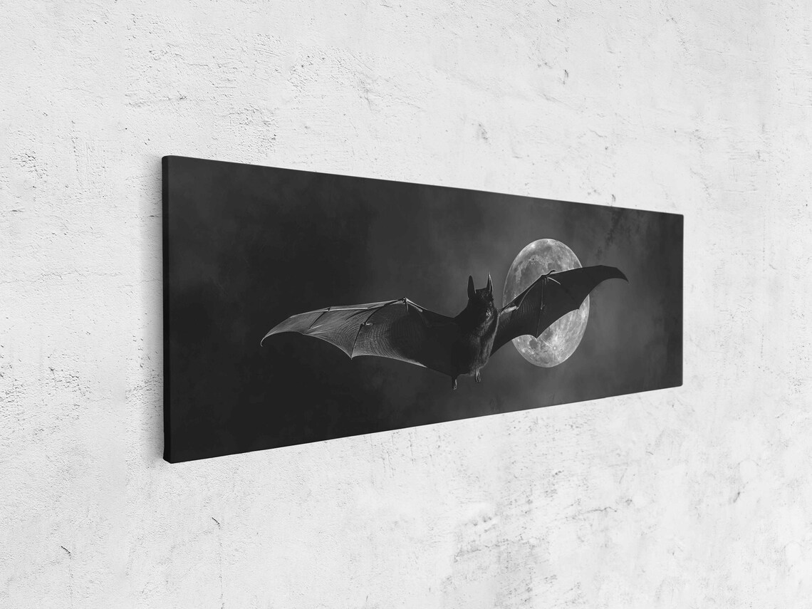 Black Bat Flying Across Full Moon Night Sky Gothic Halloween Wall Poster - Image 4