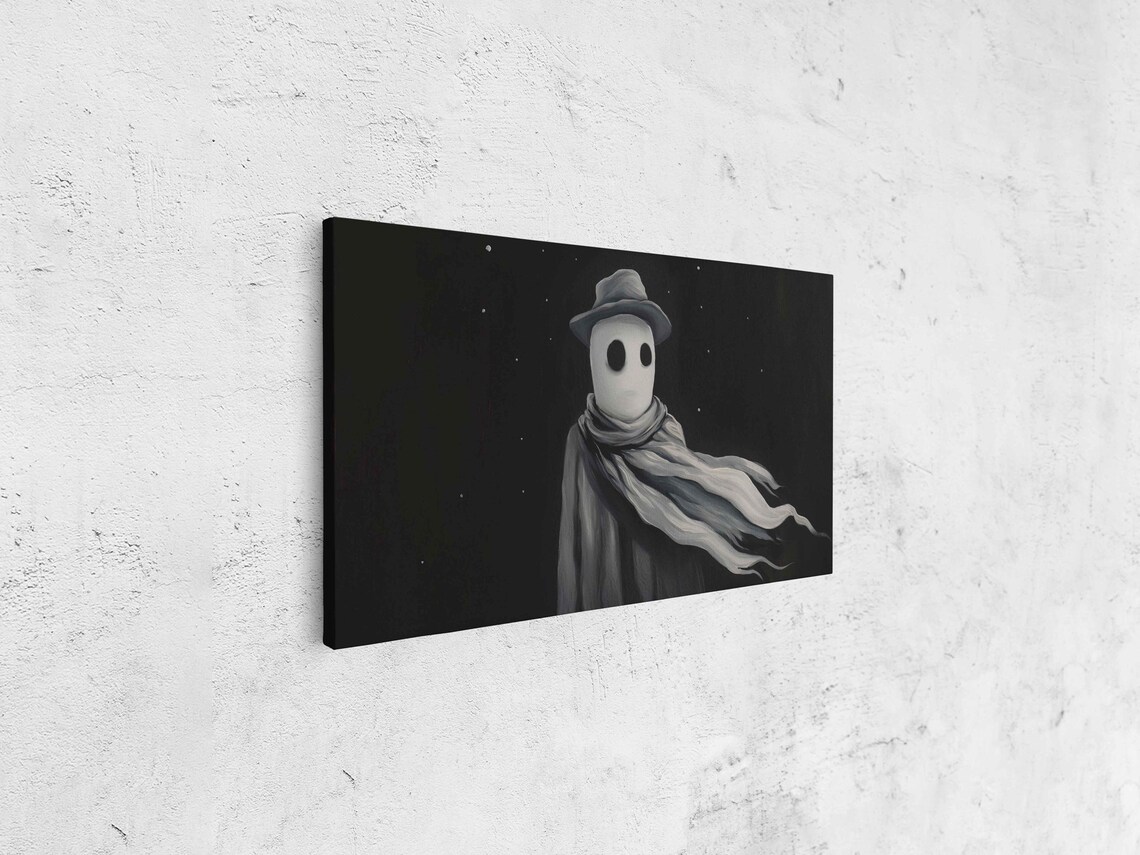Creepy Ghost In Hat And Scarf Floating In Dark Starry Night Space Poster - Image 4