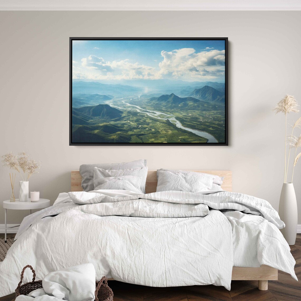 Breathtaking Mountain View Wall Art Print Overlooking Mountain Range Flowing River Pillowing Cloud Rural Landscape Ready To Hang - Image 2