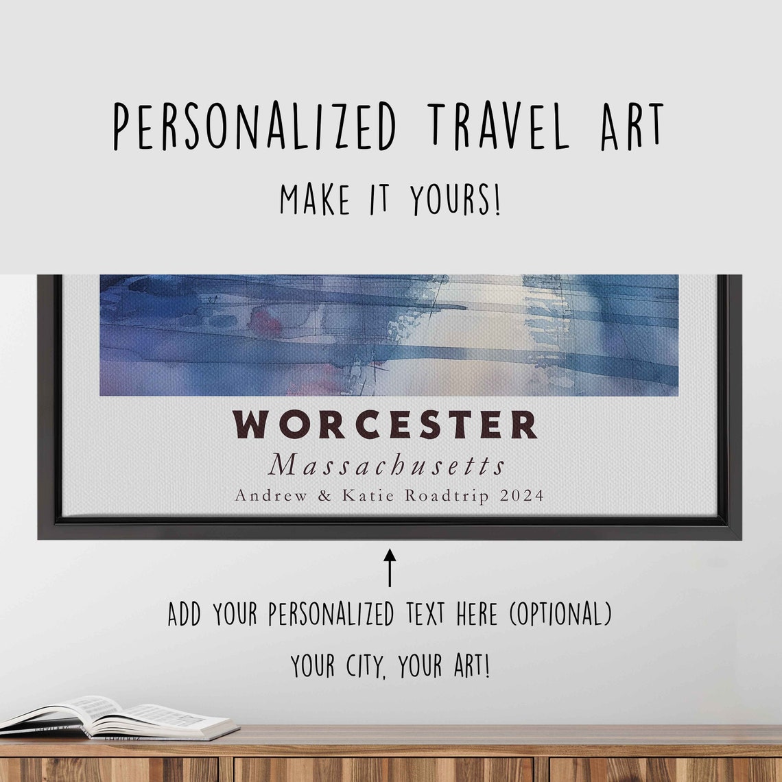 Worcester Massachusetts Watercolor Street Clock Tower Rainy Day Print - Image 4