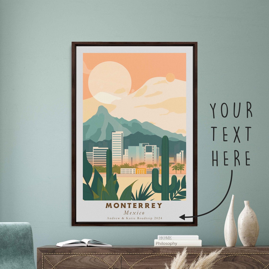 Monterrey Mexico Mountain Skyline Cactus Sunset Travel Poster - Image 3