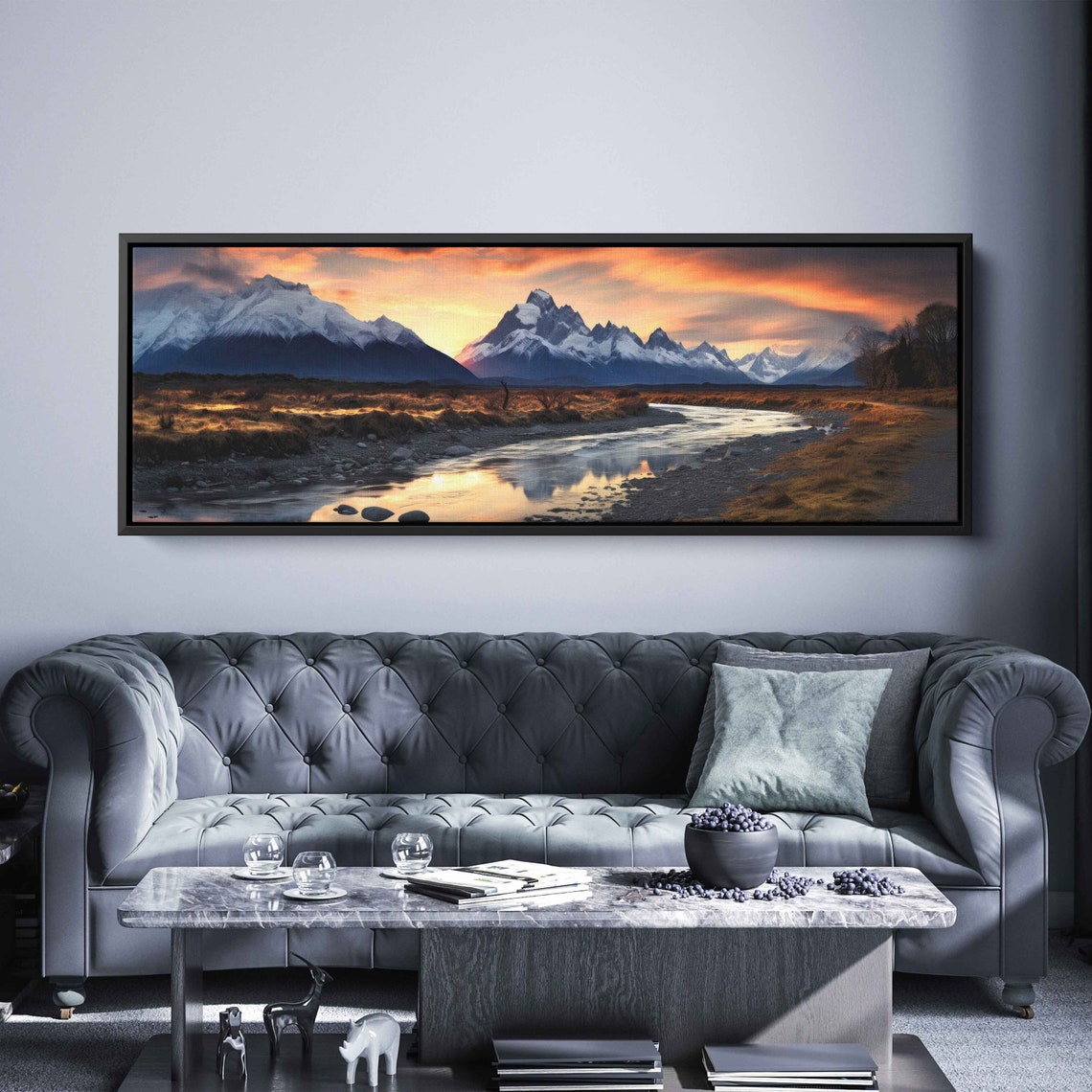 Alpine Snowy Mountains Sunset Winding River Reflection Poster