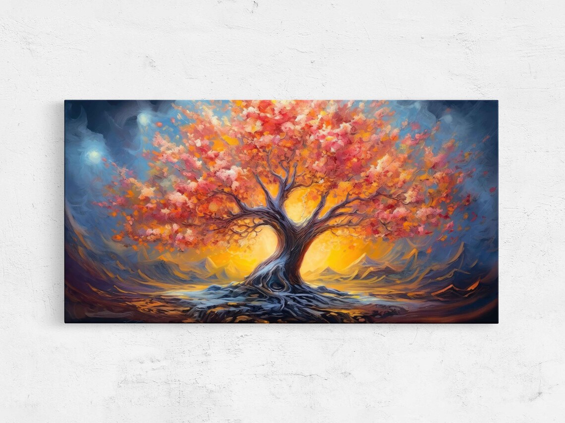 Colorful Glowing Ancient Tree Painting Framed Print Ready To Hang