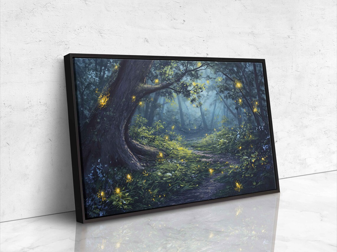 Enchanted Forest Path Wall Art Print Glowing Fireflies Nature Landscape Ready To Hang - Image 4
