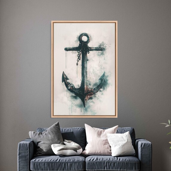 Vintage Anchor With Chain In Watercolor Teal And Rust Patina Art Poster