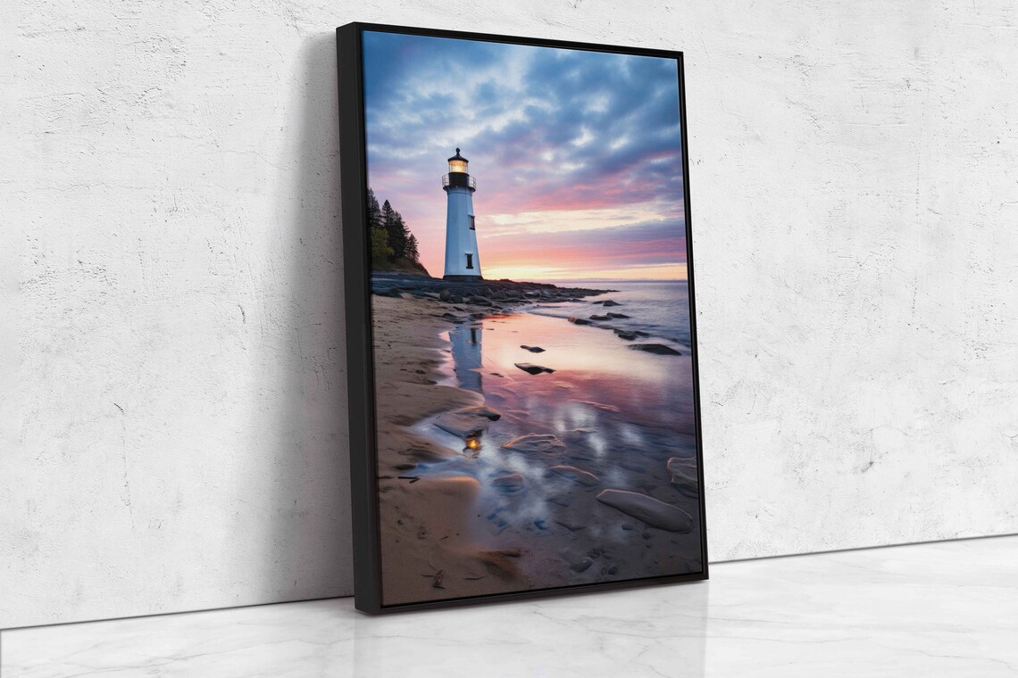 Lighthouse Rocky Coast Sunset Pink Sky Ocean Reflection Seascape Travel Poster - Image 4