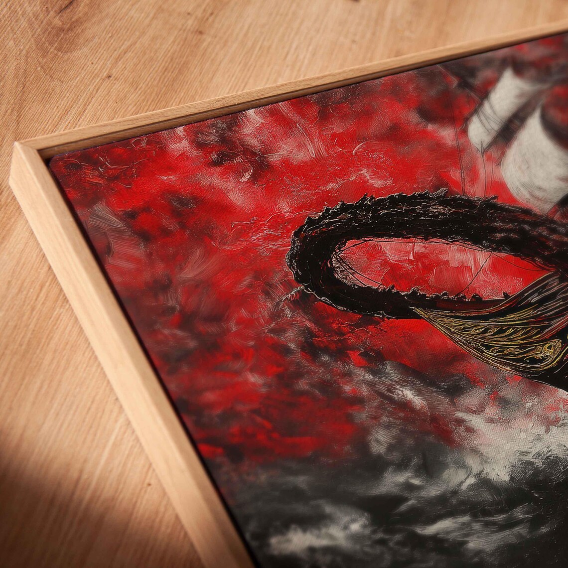 Kraken Attacking Tall Ship Dramatic Red Black Sea Monster Art Poster - Image 2