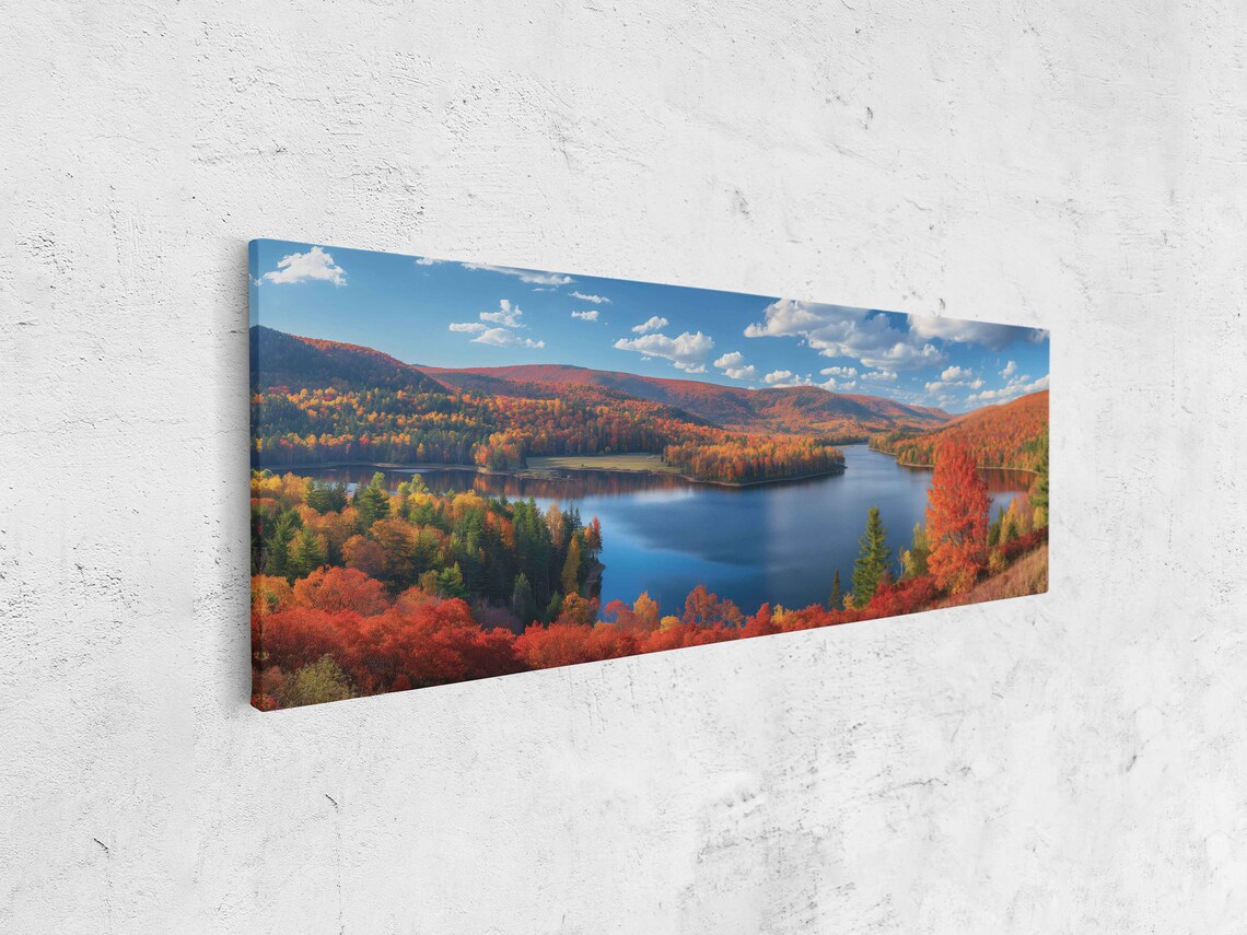 New England Fall Foliage Panoramic Lake And Mountain Autumn Poster - Image 4