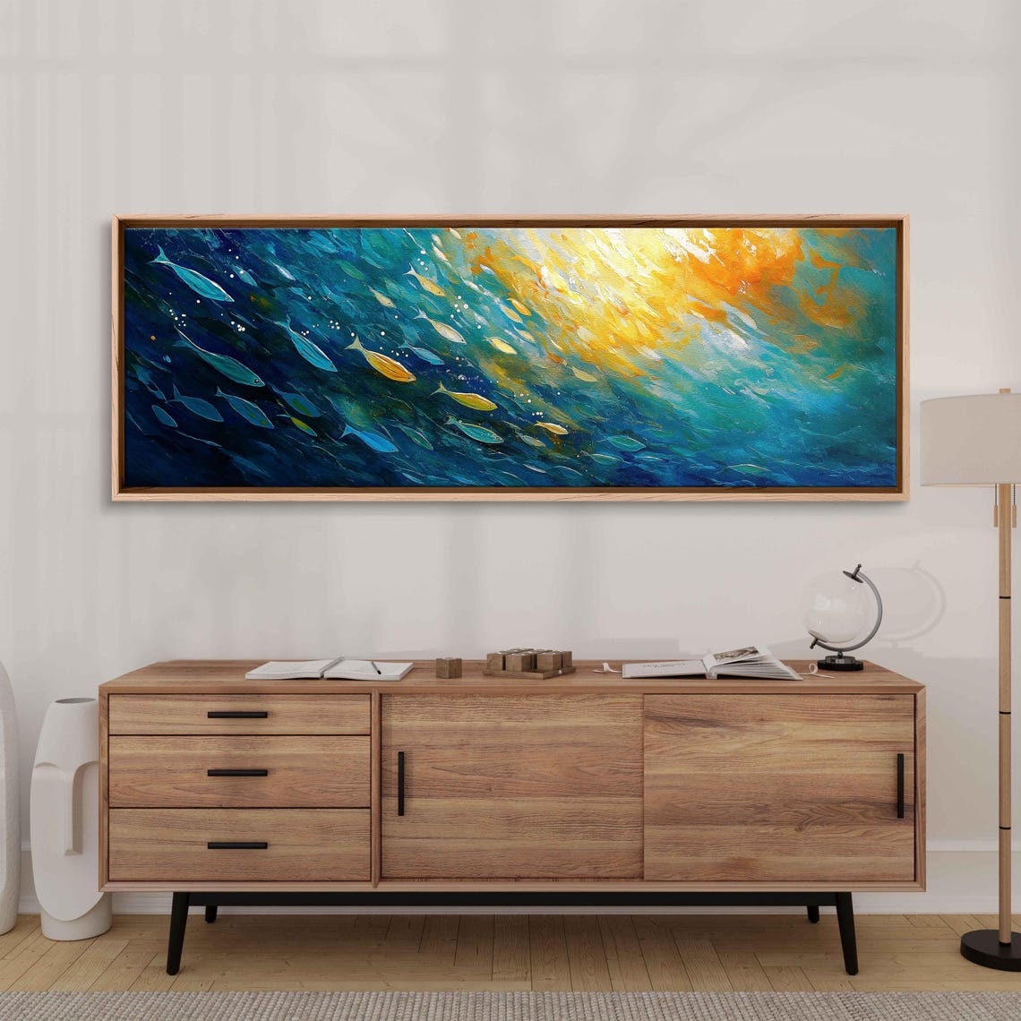 School Of Tiny Saltwater Fish Sunlit Underwater Watercolor Art Poster