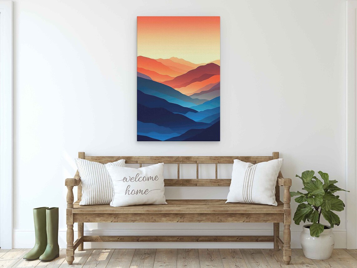 Colorful Minimalist Mountain Semi Abstract Art Framed Print Office Decor - Image 2
