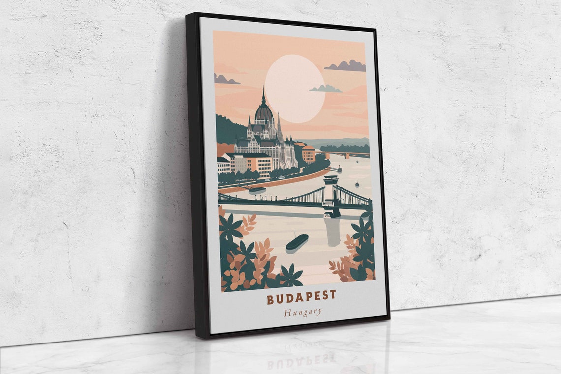Budapest Hungary Parliament Bridge Danube Sunset Travel Poster - Image 2