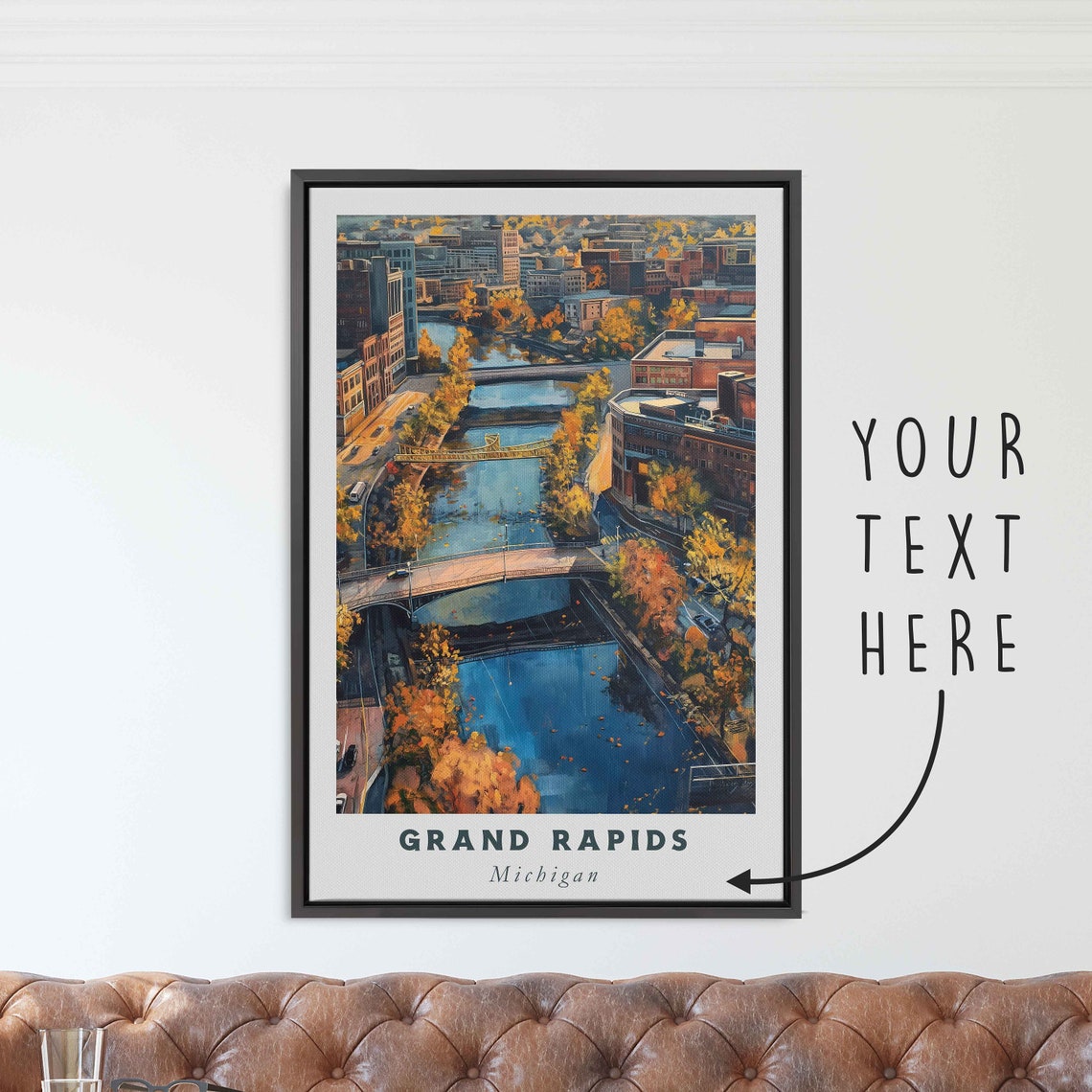 Grand Rapids Michigan River Bridges Autumn Aerial Travel Poster