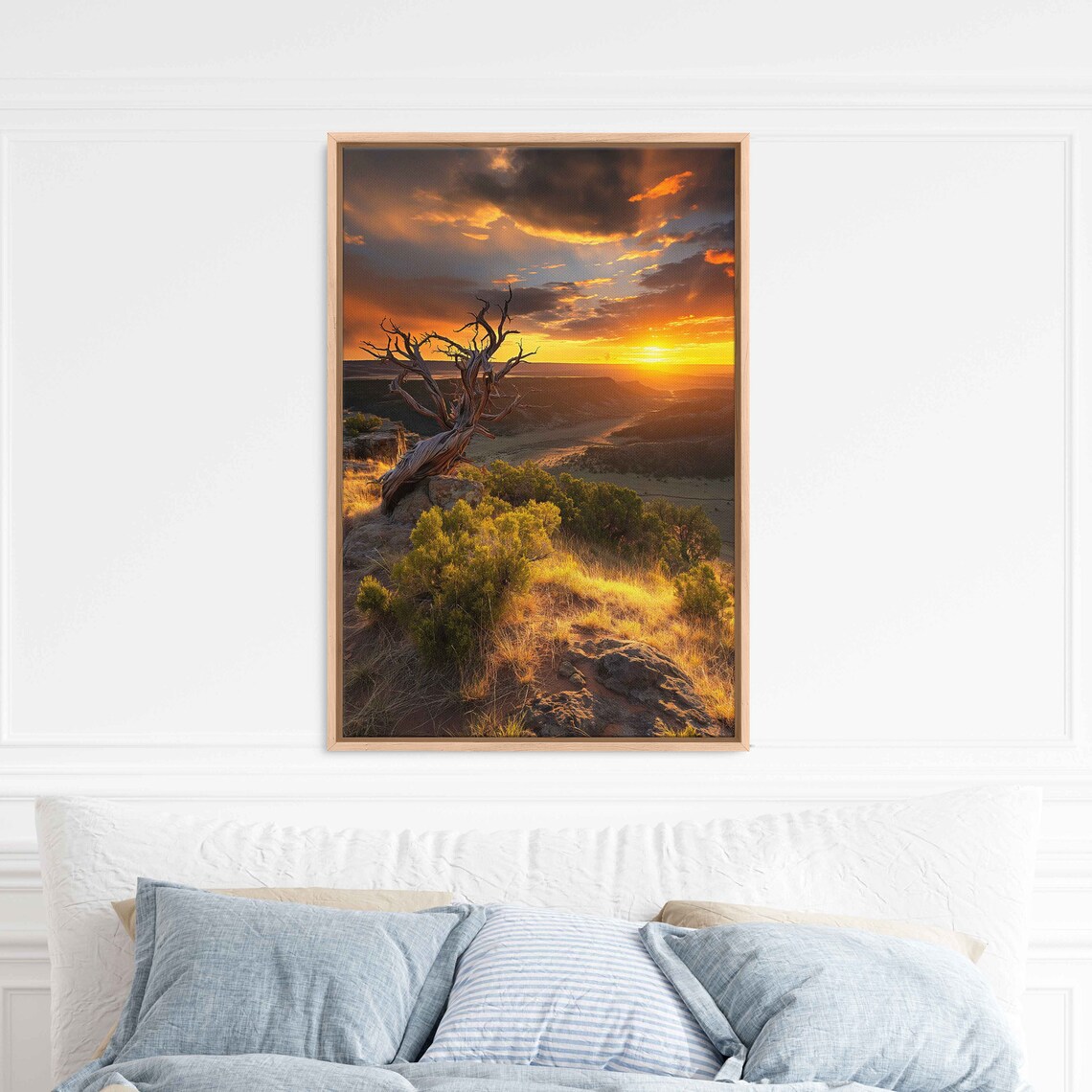 Lone Dead Tree During Sunset On Cliff Overhanging Mountain Valley Wall Art Print Nature Photo Ready To Hang - Image 3