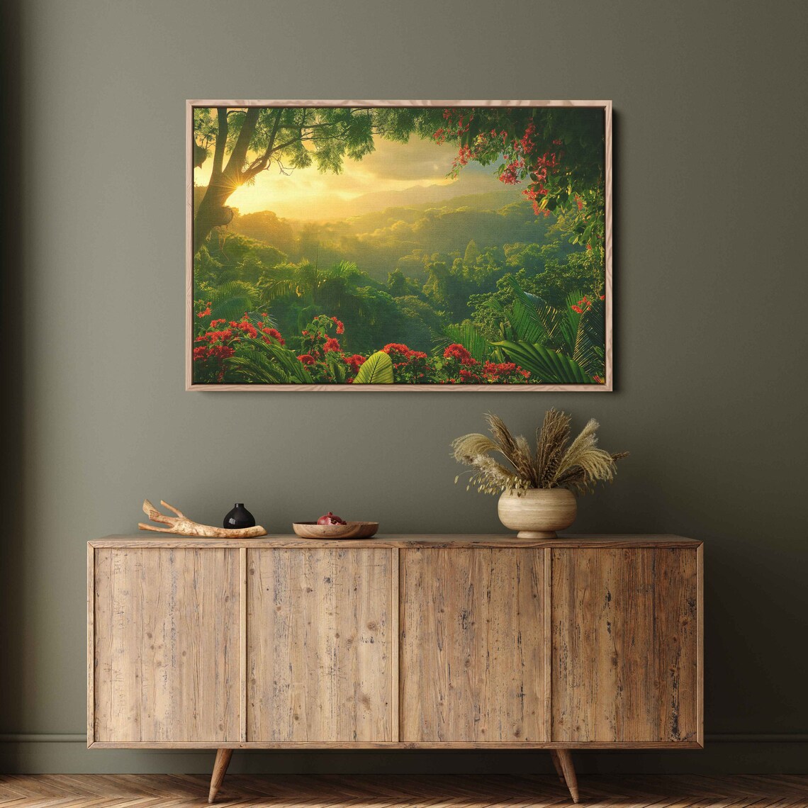 Sunlit Rainforest Lush Greenery Wall Art Print Ready To Hang