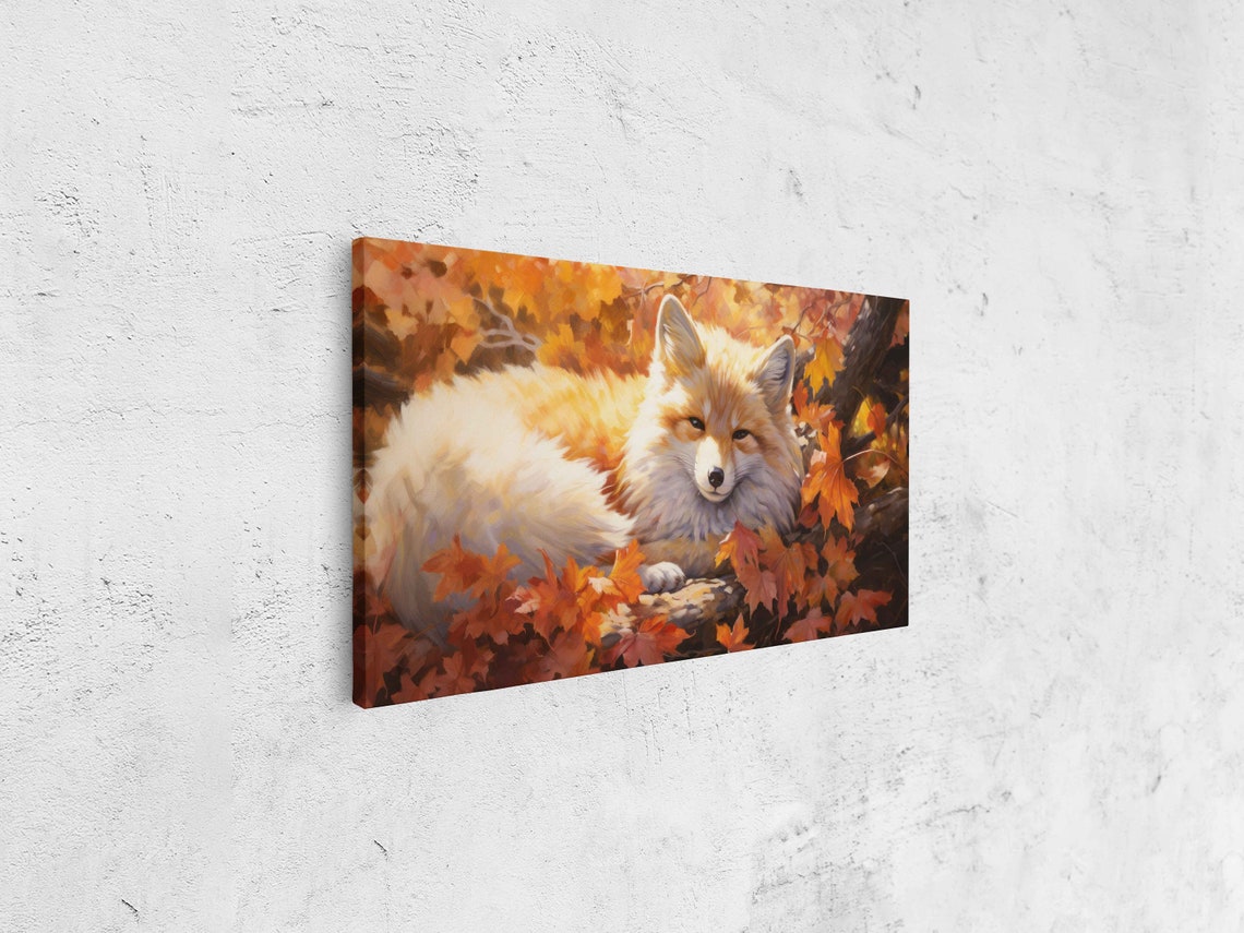 Sleepy Fox Curled In Autumn Leaves Warm Orange Forest Art Print - Image 4