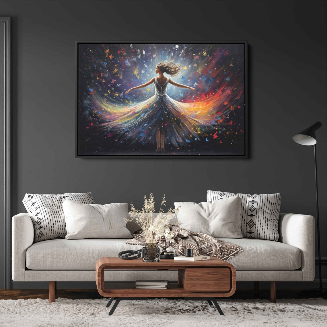 Ballerina Dancer Colorful Flowing Dress Palette Knife Art Painting Poster - Image 2