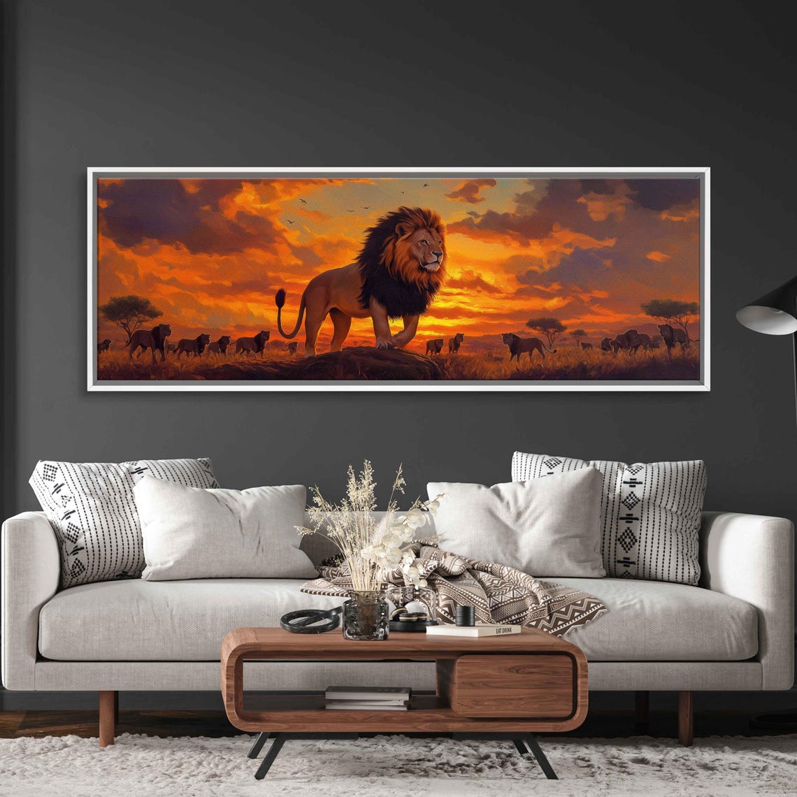 Majestic Lion With Pride Sunset Savanna Cinematic Wildlife Art Poster - Image 3