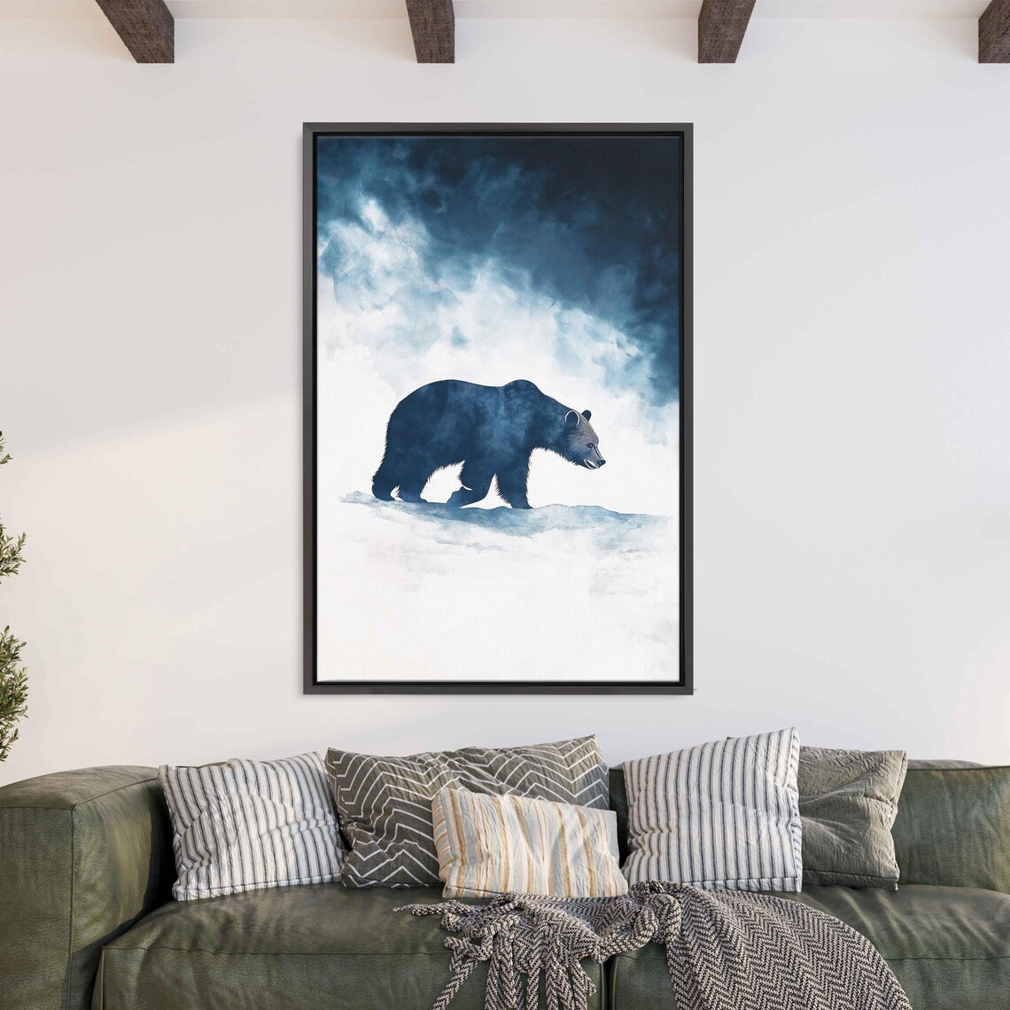 Grizzly Bear In Snowy Landscape Minimal Navy Watercolor Serene Poster - Image 3