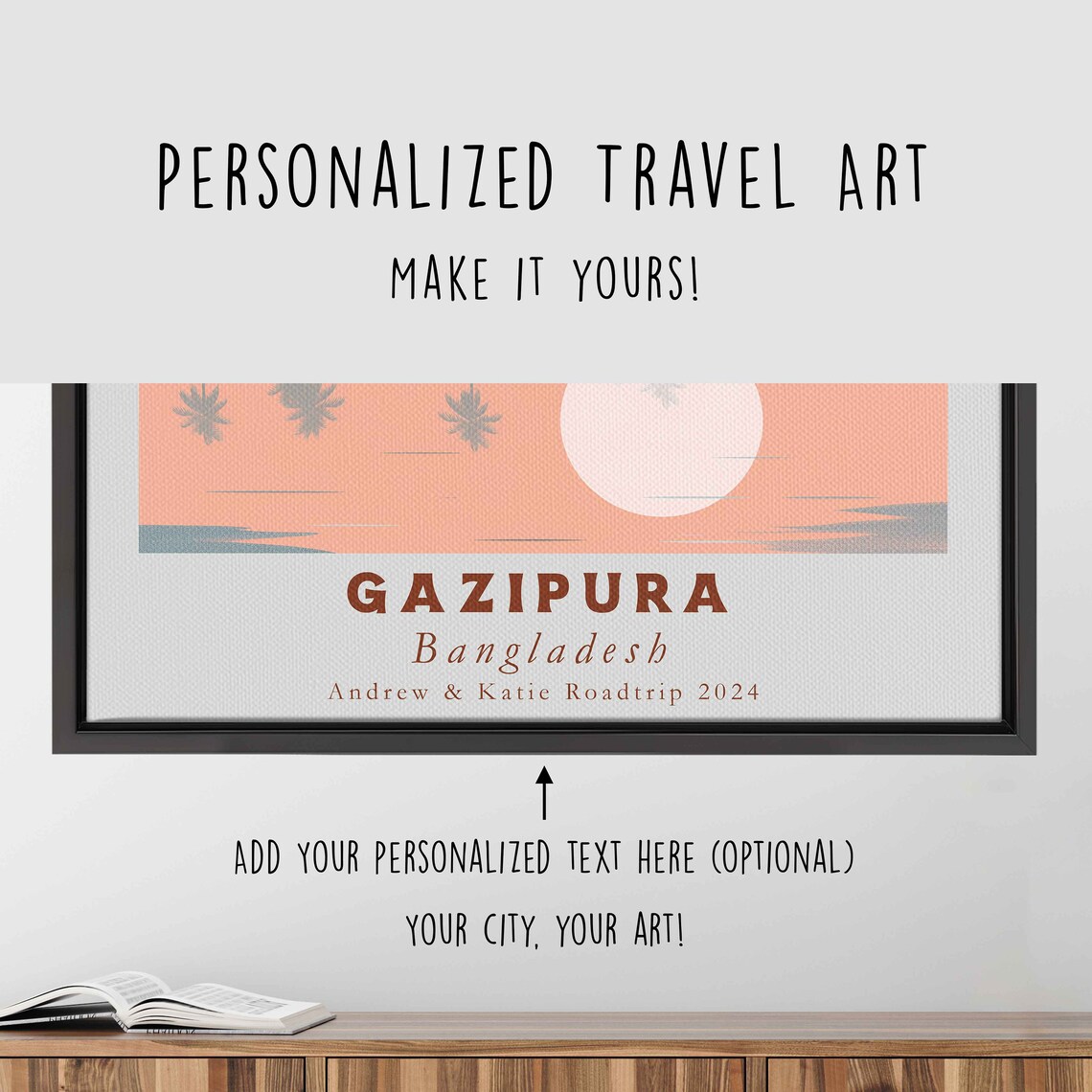Gazipura Bangladesh Waterfront Village Palm Trees Sunset Travel Poster - Image 4