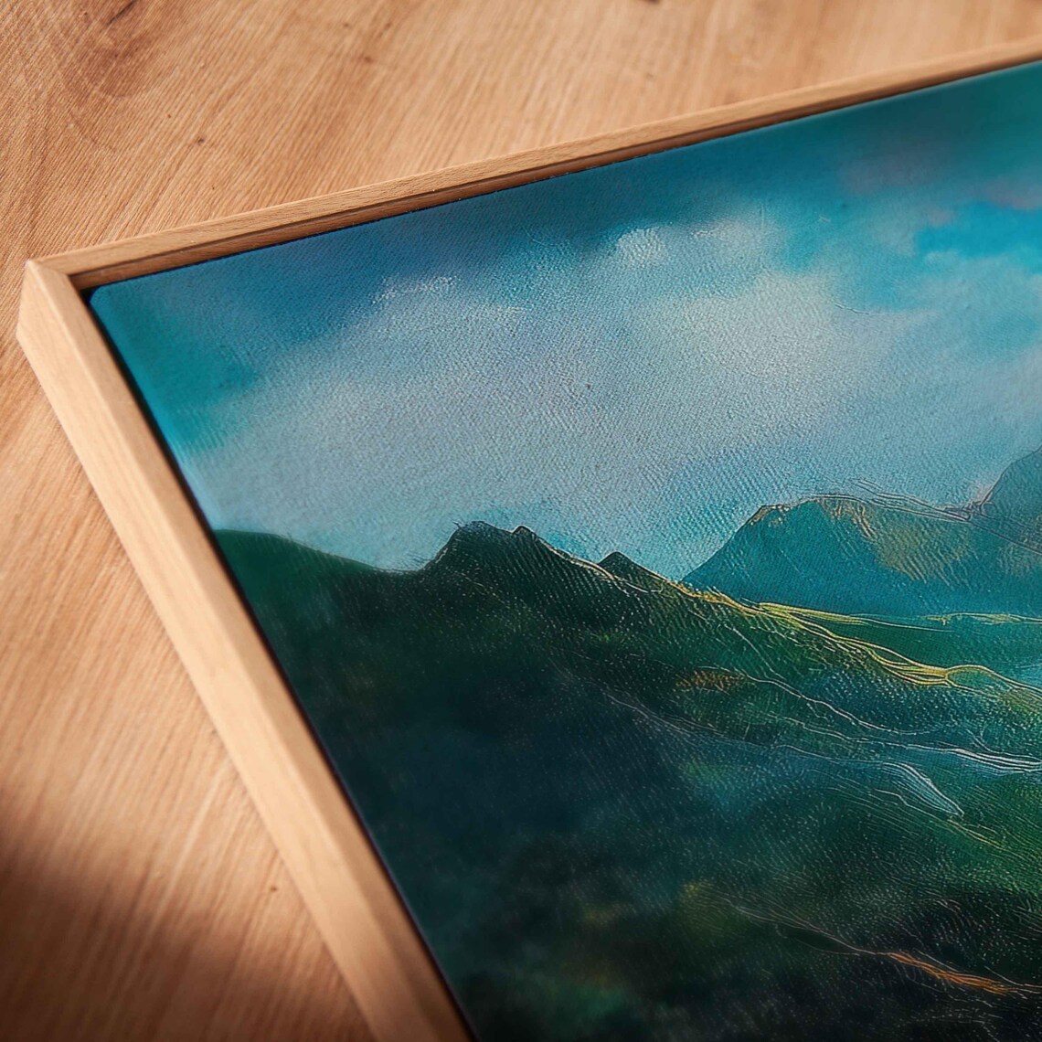 Angel Descending Towards Earth Wall Art Print Golden Light Majestic Mountains - Image 2