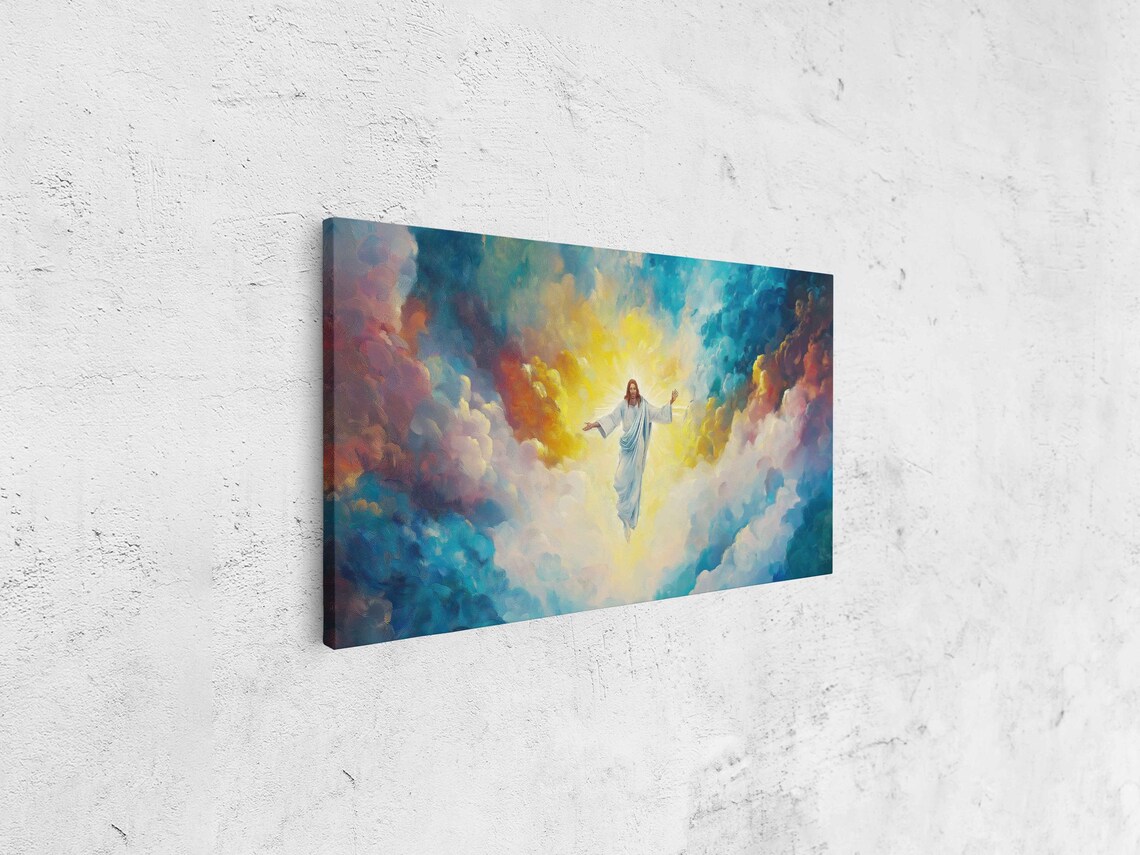 The Ascension Of Jesus Christ Into Radiant Clouds Oil Art Poster - Image 4