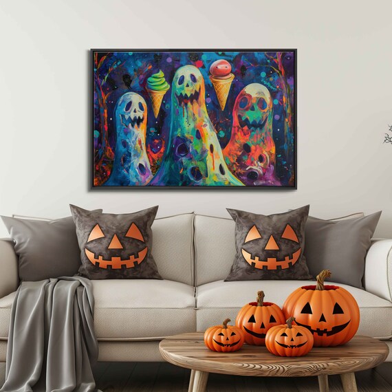 Psychedelic Neon Ghosts With Ice Cream Cones Halloween Poster