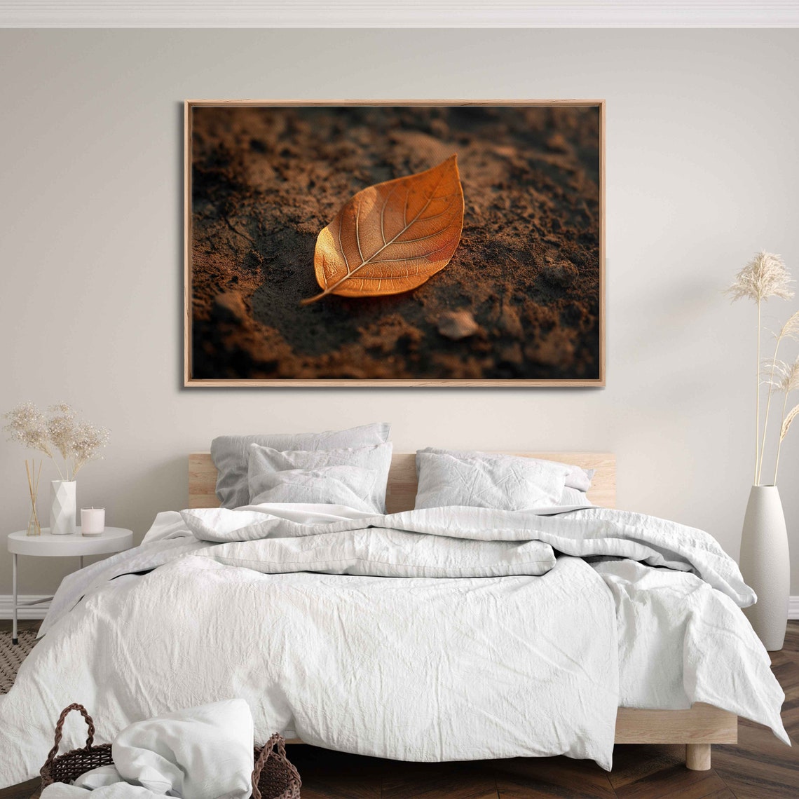 Golden Leaf Resting On Dark Rich Soil Close Up Nature Photo Poster