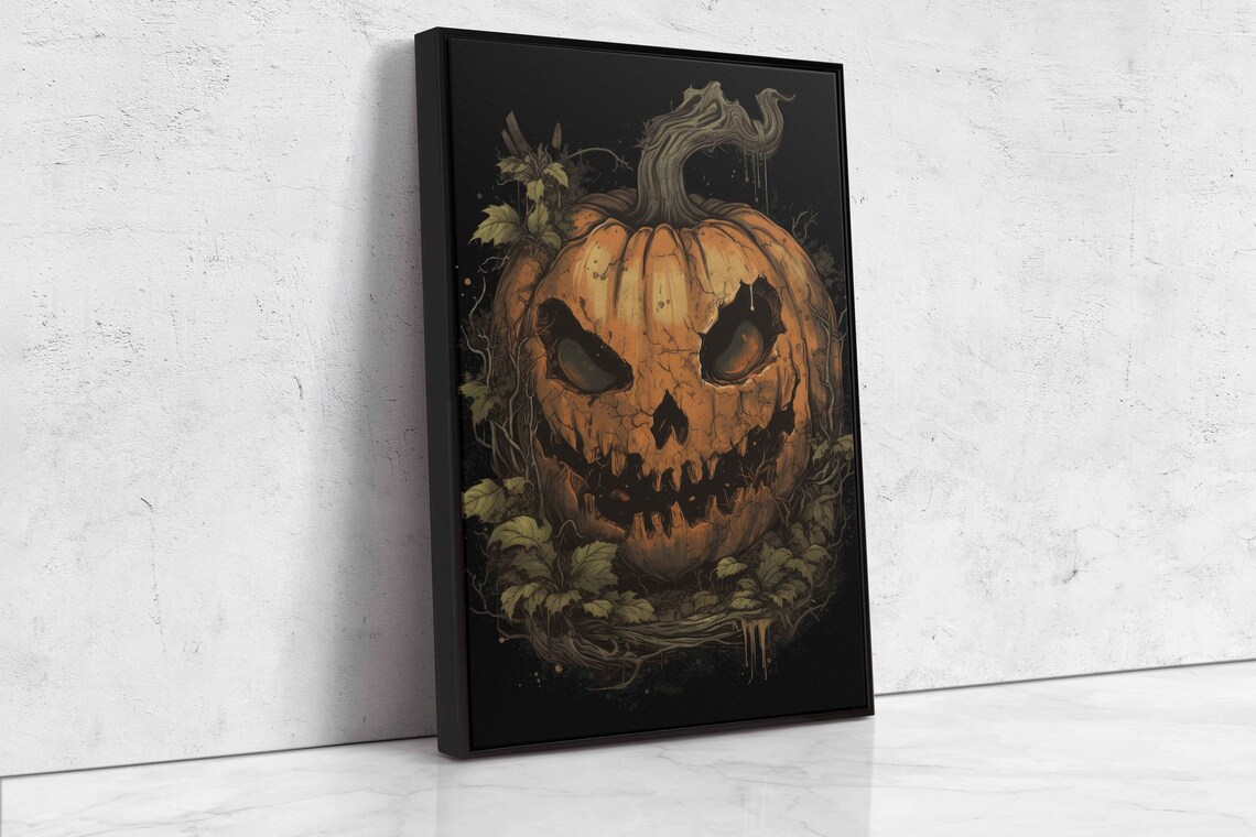 Scary Jack O Lantern Pumpkin Gothic Halloween Painting Dark Wall Art Print - Image 4