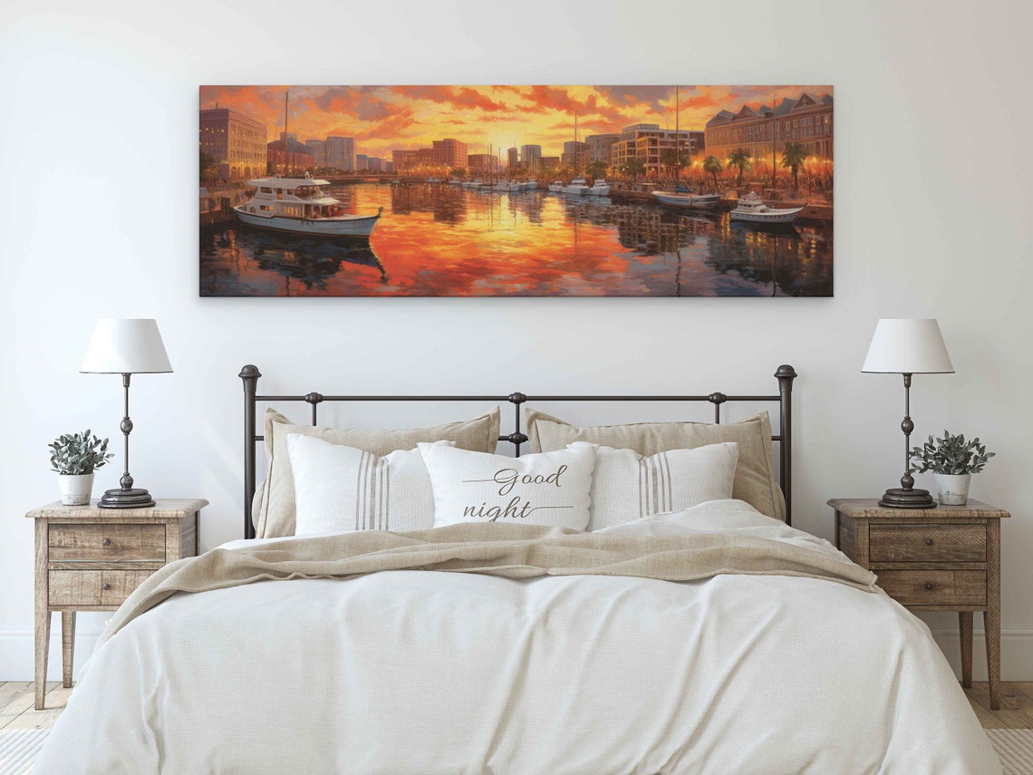 Waterfront Boat Harbor Sunset Glow Marina Cityscape Travel Poster - Image 3