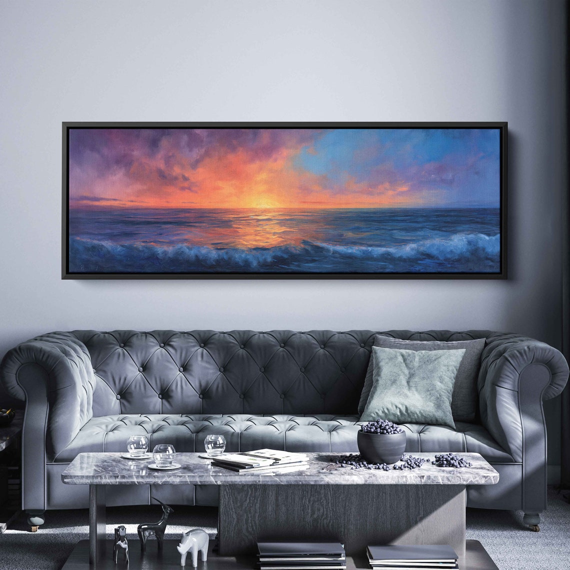 Vibrant Ocean Sunset Panoramic Pink Orange Sky Rolling Waves Poster - Image 2