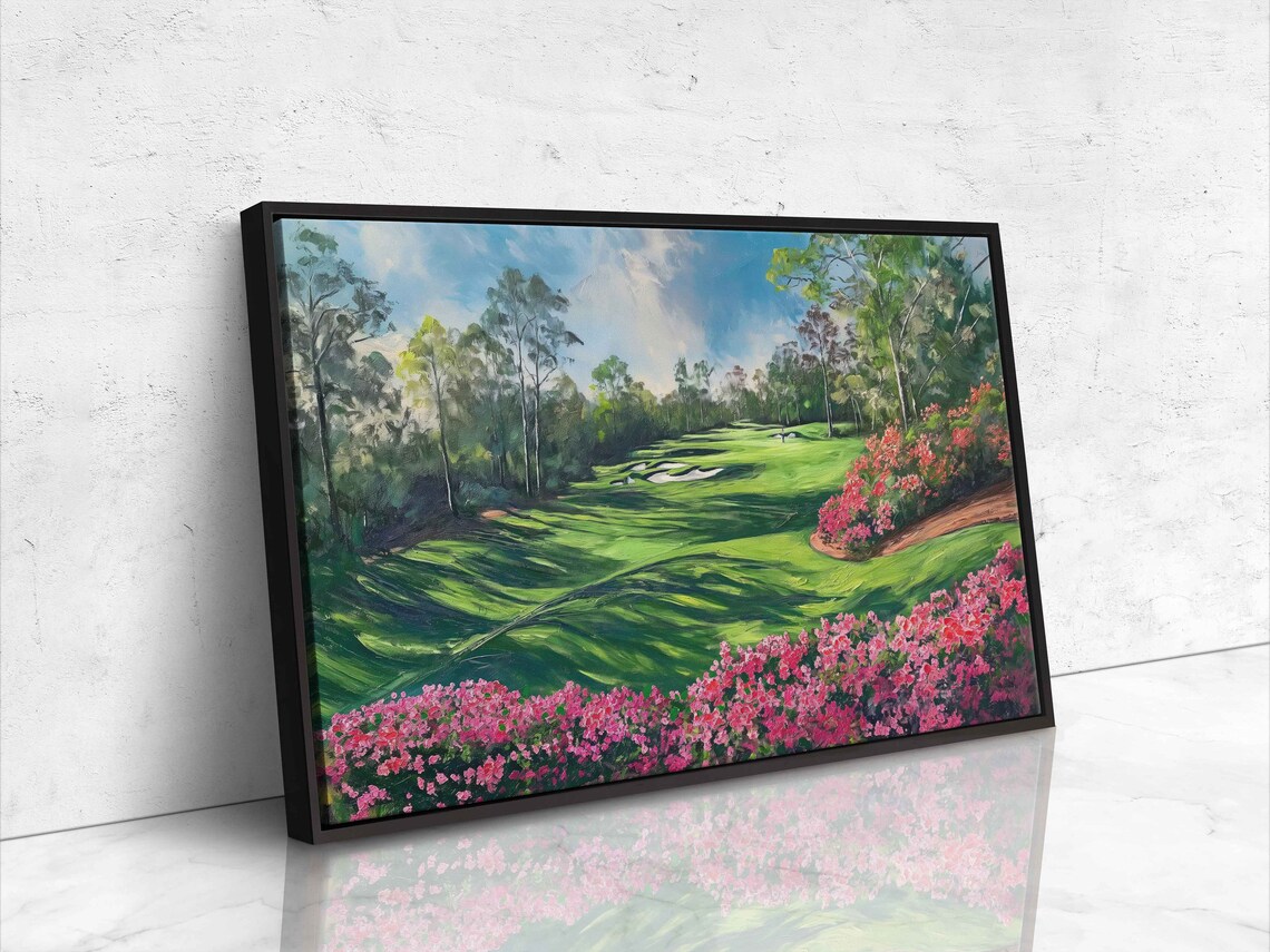 Golf Course Fairway Blooming Pink Azaleas Painting Sports Art Print - Image 4