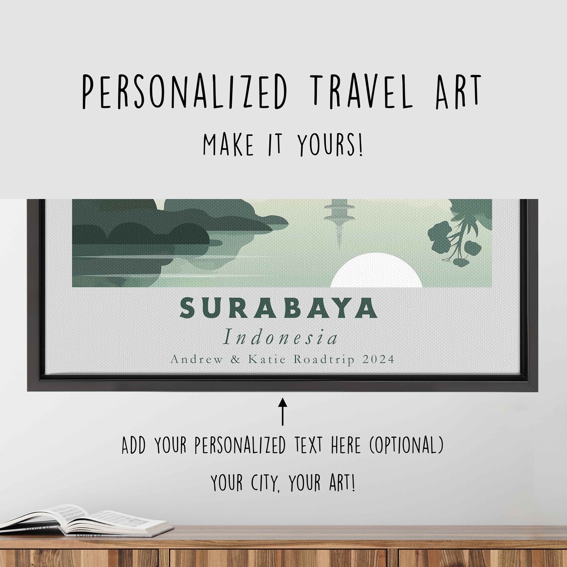 Surabaya Indonesia Misty Pagoda Lake Green Art Travel Poster - Image 4