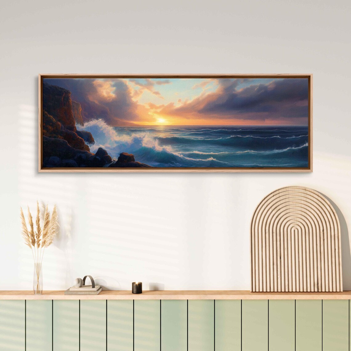 Dramatic Cliffside Ocean View Art Print, Sunset