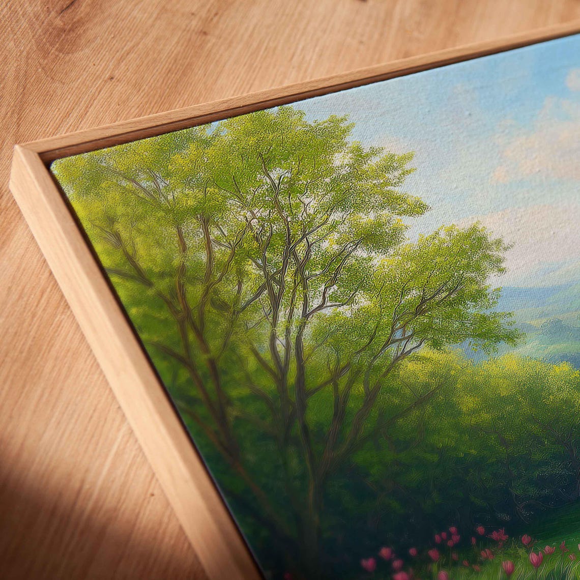 Spring Meadow With Pink Tulips And Wildflowers Landscape Wall Poster - Image 2