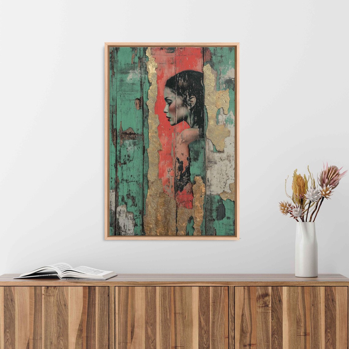Emerald Forest Spirit, Whimsical Collage Art Print