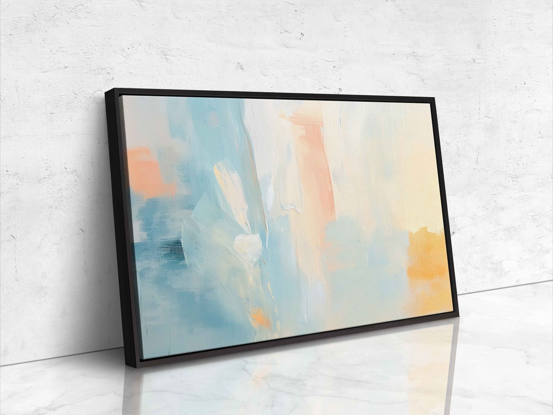 Sky Blue Peach Gold Washes Wide Pastel Abstract Painting Poster - Image 4