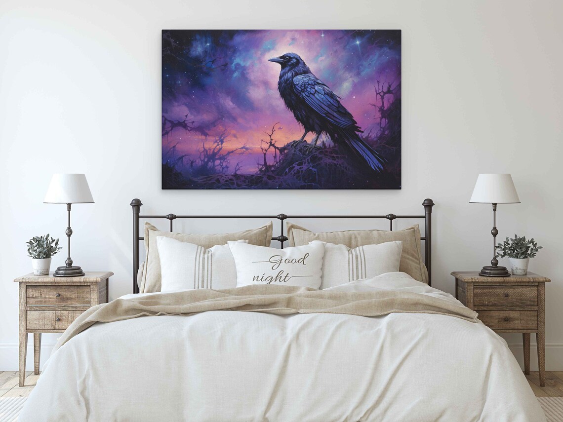 Crow Watercolor Art Print, Colorful Skies Poster - Image 3