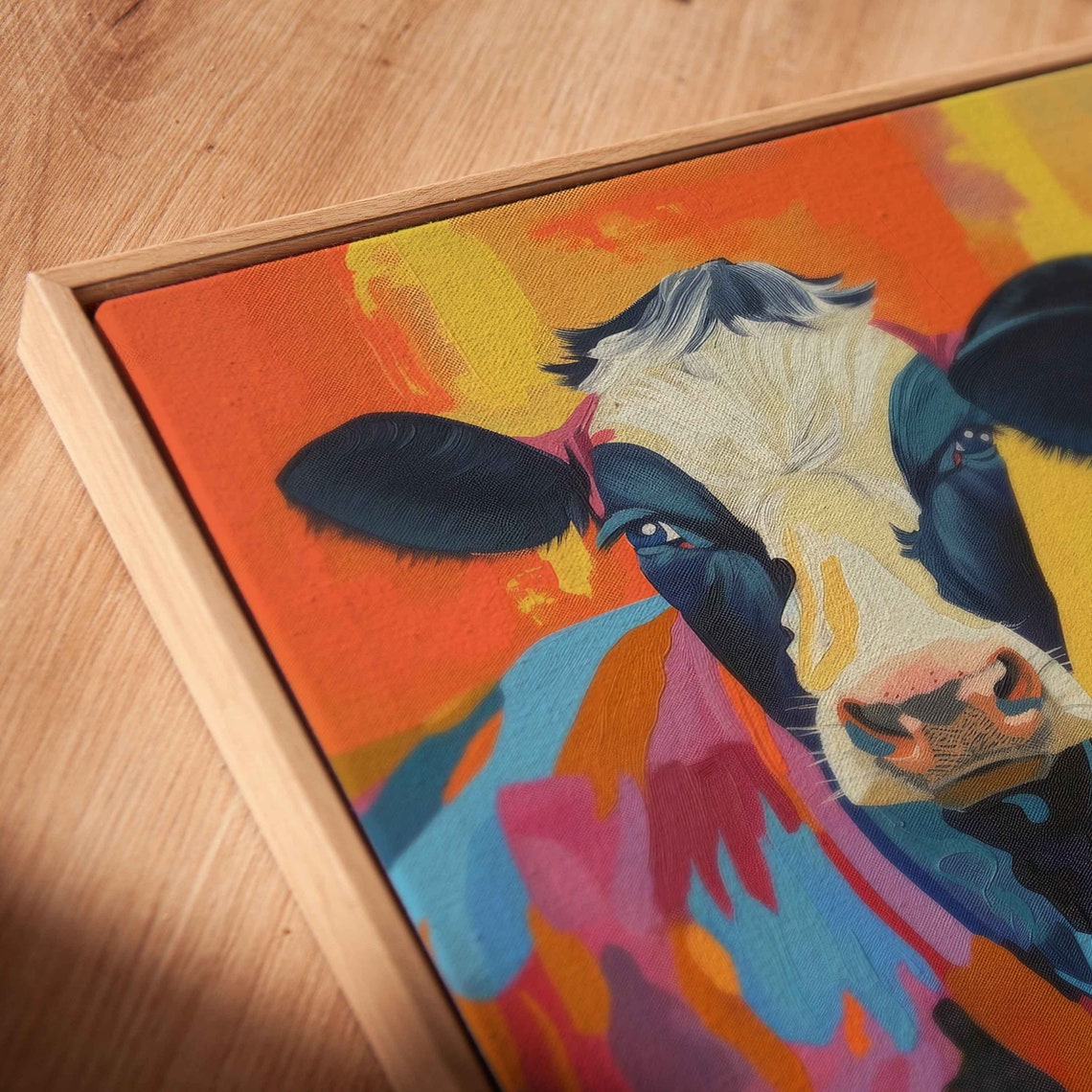 Three Colorful Cows Abstract Pop Art Animal Portrait Painting Print - Image 2